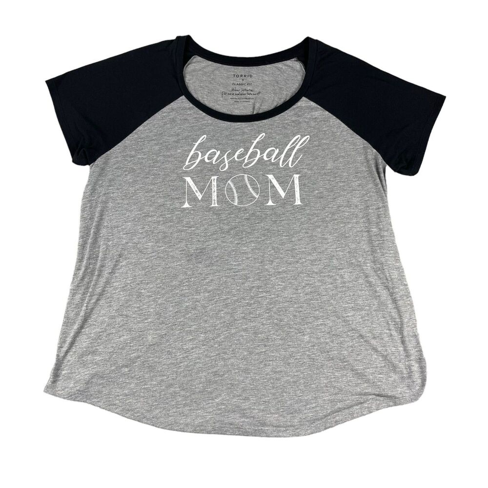 TORRID Top Women's 3 Gray Black Short Sleeve Baseball Mom Raglan Tee T-Shirt